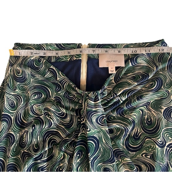 Cinq a Sept Womens Skirt Size 4 Green Blue Swirl Print Knot Front Midi New - Picture 6 of 6